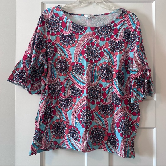 crown & ivy Tops - Crown & Ivy Colorful Floral Paisley Ruffle Sleeve Blouse XL